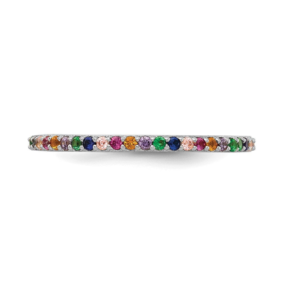 Shop Stylish Prizma Colorful CZ Thin Band Ring - Rhodium-Plated Sterling Silver