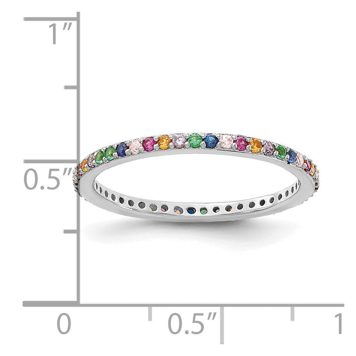 Exclusive Prizma Colorful CZ Thin Band Ring - Stylish Rhodium-Plated Silver-5