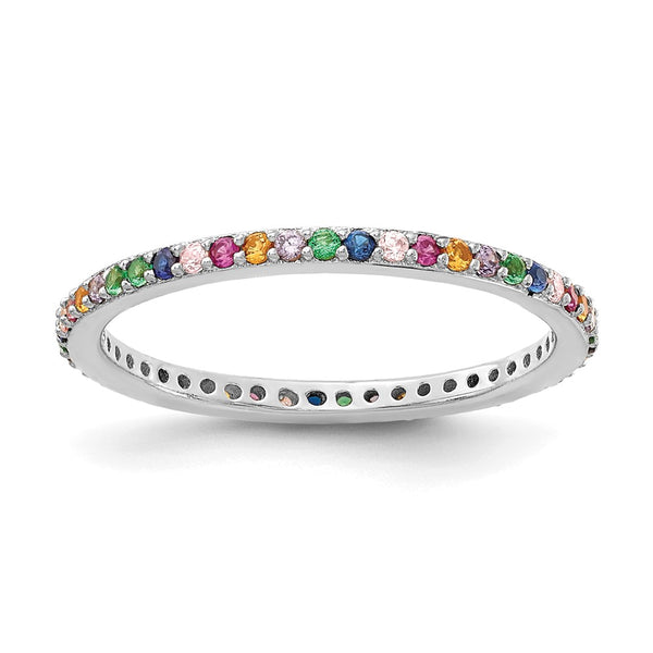 Prizma Colorful CZ Thin Band Ring - Rhodium-Plated Silver
