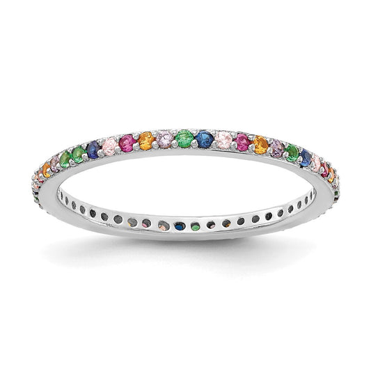 Shop Stylish Prizma Colorful CZ Thin Band Ring - Rhodium-Plated Sterling Silver