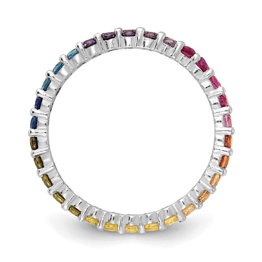 Exclusive Rhodium-Plated Sterling Silver CZ Eternity Band Ring - Stylish Value