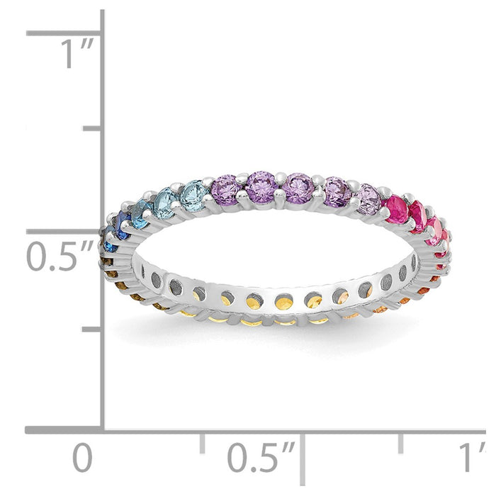Exclusive Rhodium-Plated Sterling Silver CZ Eternity Band Ring - Stylish Value-5