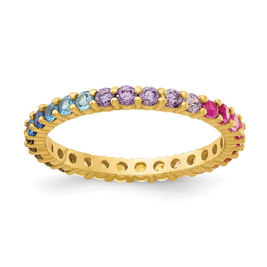 High-Quality 14K Gold-Plated Sterling Silver CZ Eternity Band Ring - Stylish Value!