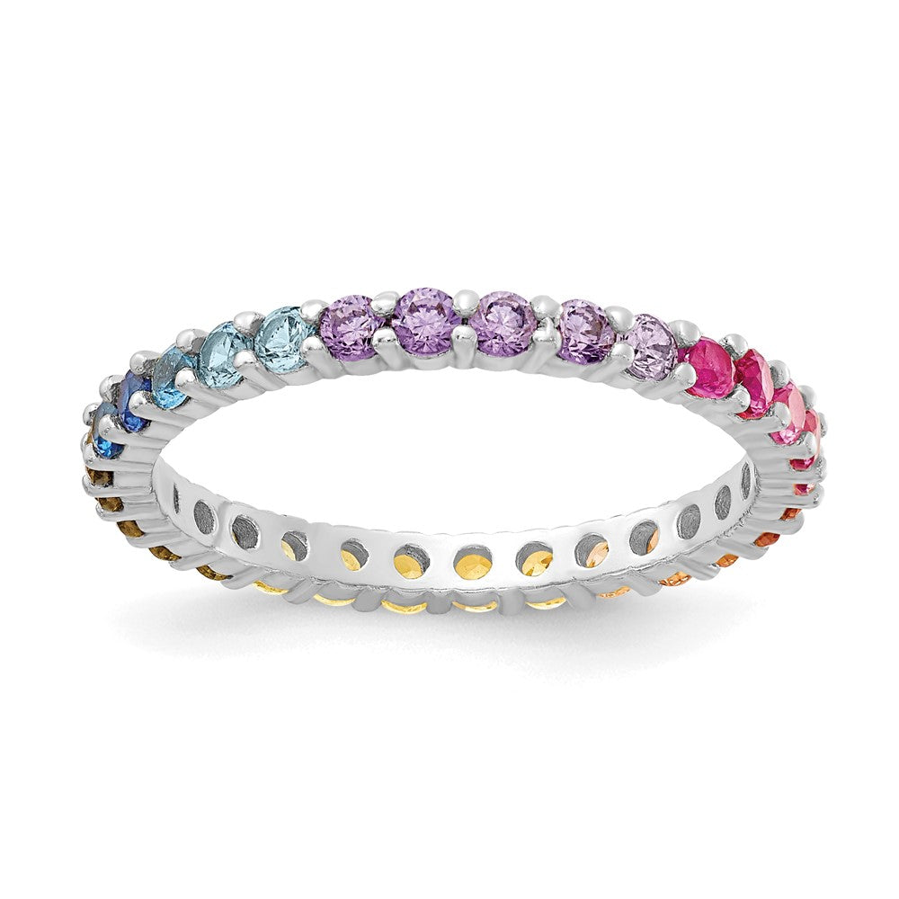 Exclusive Rhodium-Plated Sterling Silver CZ Eternity Band Ring - Stylish Value