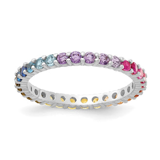 Exclusive Rhodium-Plated Sterling Silver CZ Eternity Band Ring - Stylish Value