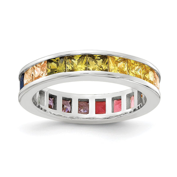 Rhodium-Plated Sterling Silver Eternity Band Ring with CZ, 7mm
