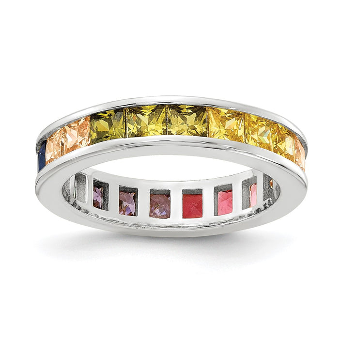 Exclusive Prizma Rhodium-Plated Sterling Silver Eternity Band Ring | Stylish CZ Stones-1