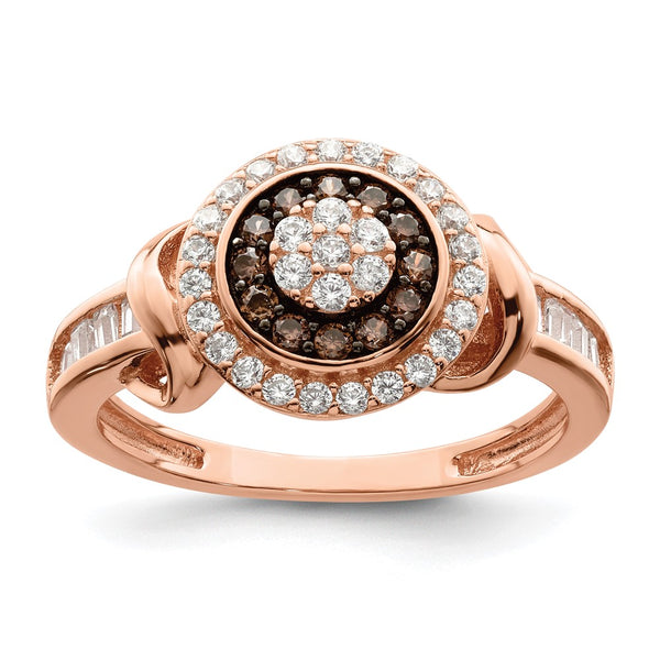 Sterling Silver Rose Gold-tone CZ Ring - 14K Rhodium-plated, 6g