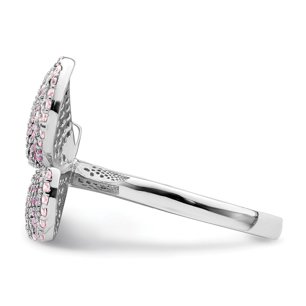 Buy Stylish Polished Pink CZ Butterfly Ring - Rhodium-Plated Silver, Affordable!