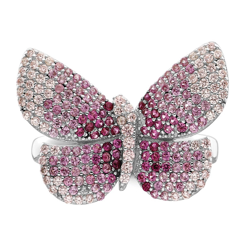 Shop Stylish Polished Pink CZ Butterfly Ring | Rhodium-Plated Sterling Silver