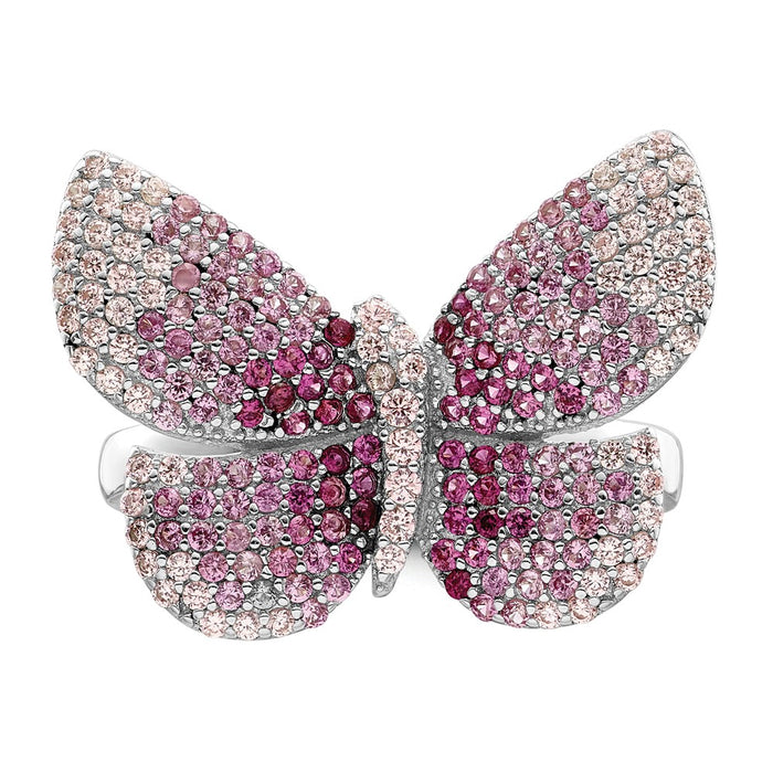 Shop Stylish Polished Pink CZ Butterfly Ring | Rhodium-Plated Sterling Silver-5