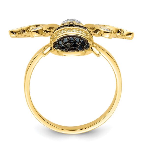 Sterling Silver CZ Bumblebee Ring - Black White Rhodium-Plated
