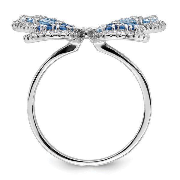 Polished Sterling Silver Butterfly Ring - Rhodium CZ Accents