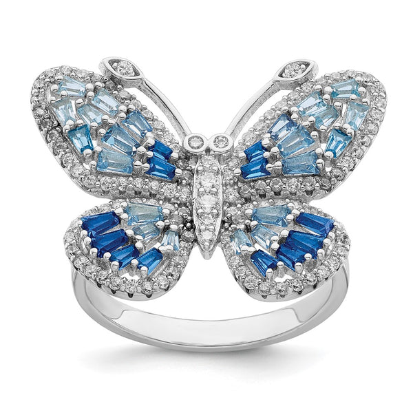 Polished Sterling Silver Butterfly Ring - Rhodium CZ Accents
