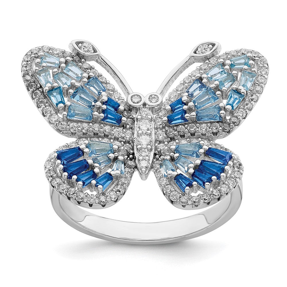 Exclusive Rhodium-Plated Sterling Silver Butterfly Ring | Stylish CZ Accents