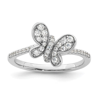 Shop Stylish Rhodium-Plated Sterling Silver CZ Butterfly Ring - Affordable Elegance