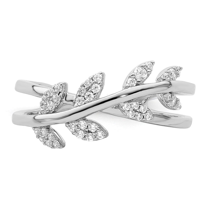 Buy Stylish Rhodium-Plated Sterling Silver CZ Leaf Design Ring, 14K Gold Finish-4