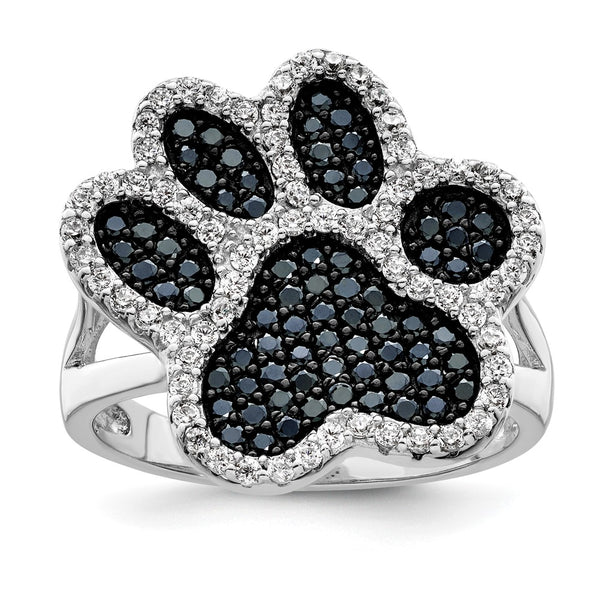 Polished CZ Paw Print Ring - Rhodium-Plated Sterling Silver
