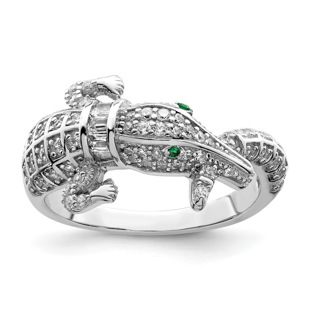 Shop Stylish Polished CZ Alligator Ring in Rhodium-Plated Sterling Silver