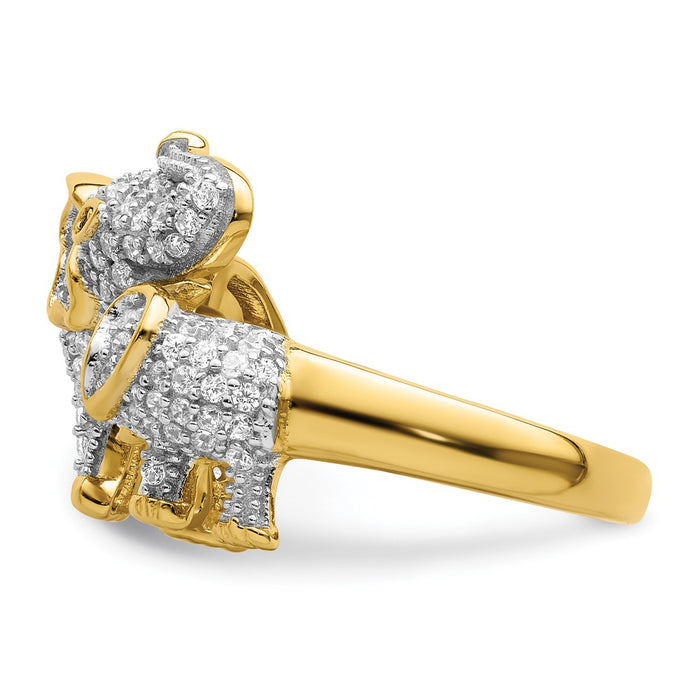 High-Quality Rhodium-Plated Sterling Silver CZ Elephant Ring - Stylish Mom & Baby Design-3