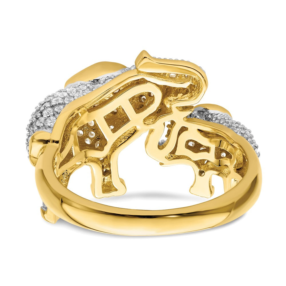 High-Quality Rhodium-Plated Sterling Silver CZ Elephant Ring - Stylish Mom & Baby Design