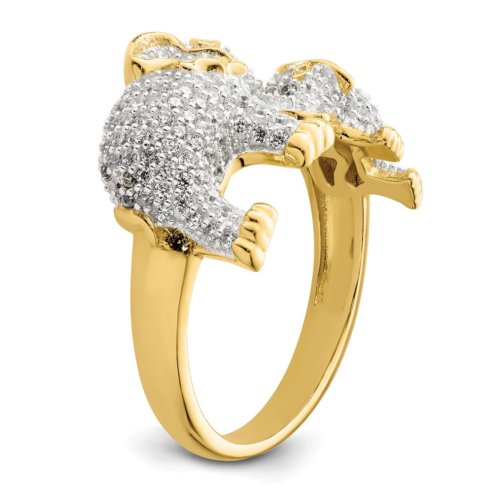 High-Quality Rhodium-Plated Sterling Silver CZ Elephant Ring - Stylish Mom & Baby Design