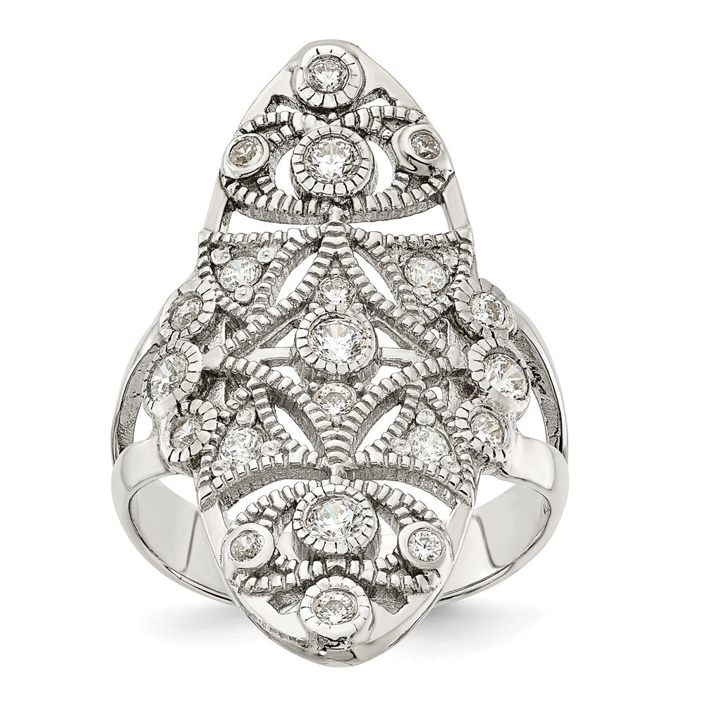 Shop Exclusive 14K Gold Polished Sterling Silver Fancy CZ Ring - Stylish Value