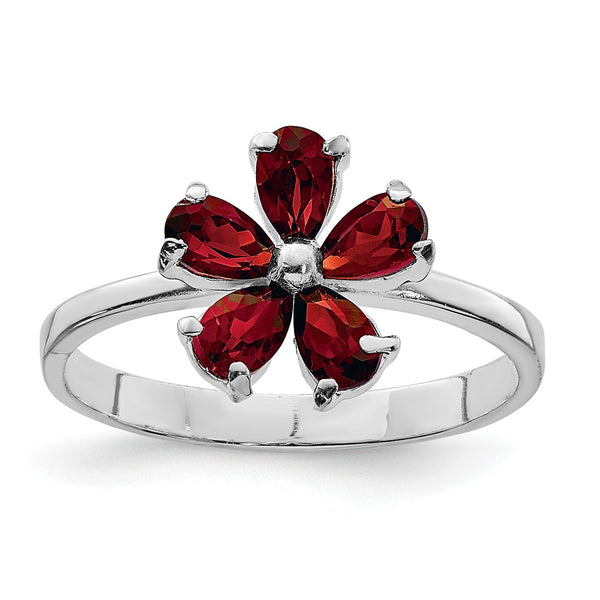 Rhodium-Plated Sterling Silver Garnet Ring - Style GR1-1018253