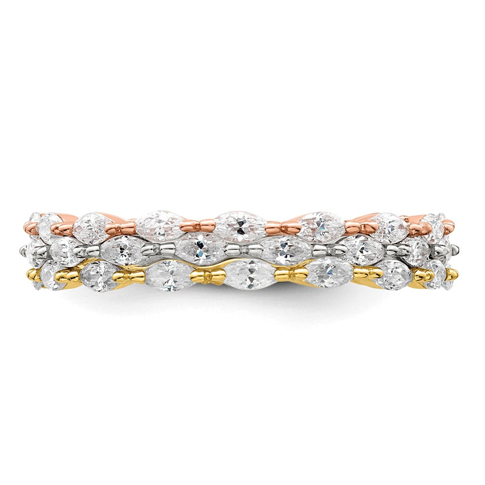 High-Quality Sterling Silver Marquise CZ Eternity Trio Ring Set - Stylish Value