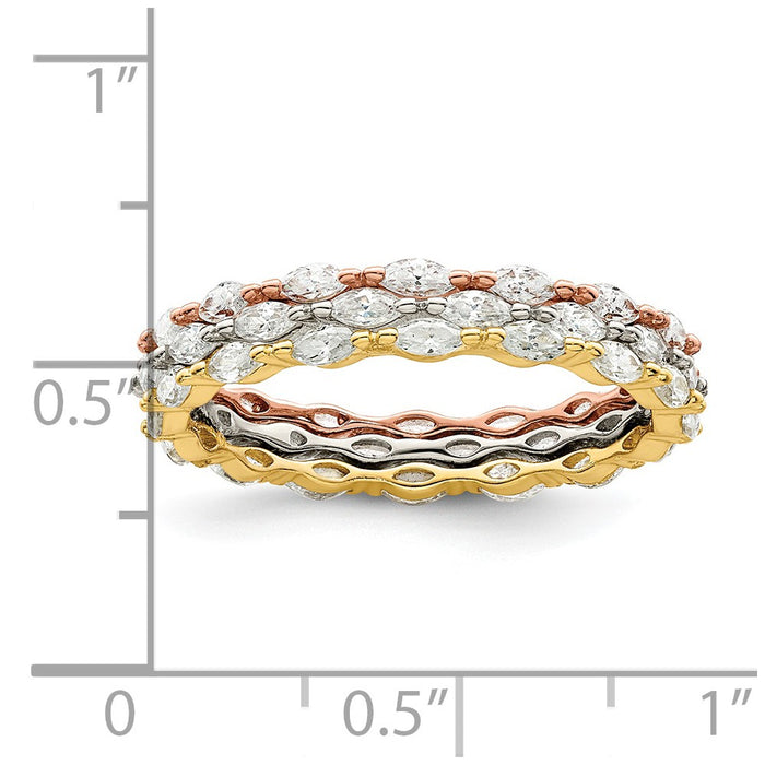 Buy Stylish Sterling Silver Marquise CZ Eternity Ring Set - 14K Gold Accents-3