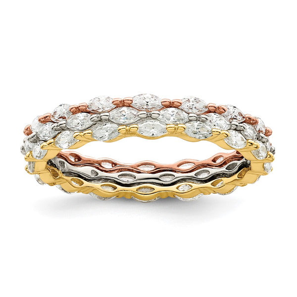 Sterling Silver Marquise CZ Eternity Trio Ring Set