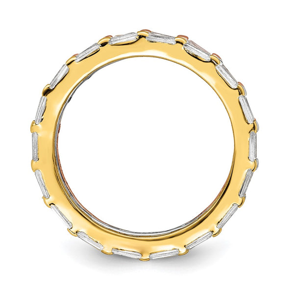 Sterling Silver Rose & Gold-Tone CZ Eternity Ring Set - 3 Bands
