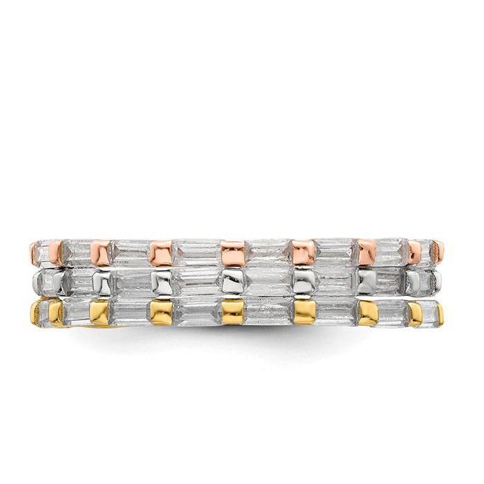Shop Exclusive Sterling Silver Rose & Gold-Tone Baguette CZ Eternity Ring Set-3