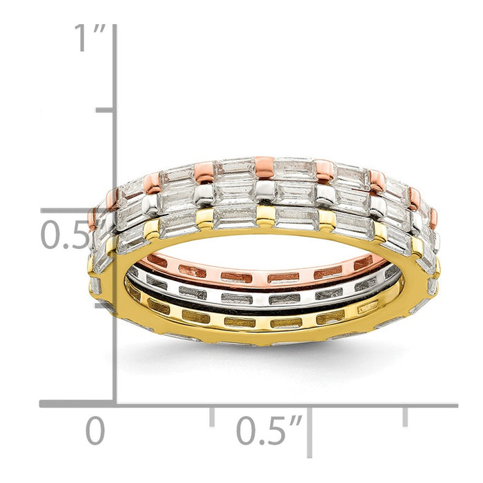 Exclusive Sterling Silver Rose & Gold-Tone Baguette CZ Eternity Ring Set-3