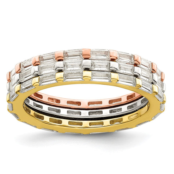 Sterling Silver Rose & Gold-Tone CZ Eternity Ring Set - 3 Bands
