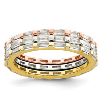 Shop Exclusive Sterling Silver Rose & Gold-Tone Baguette CZ Eternity Ring Set