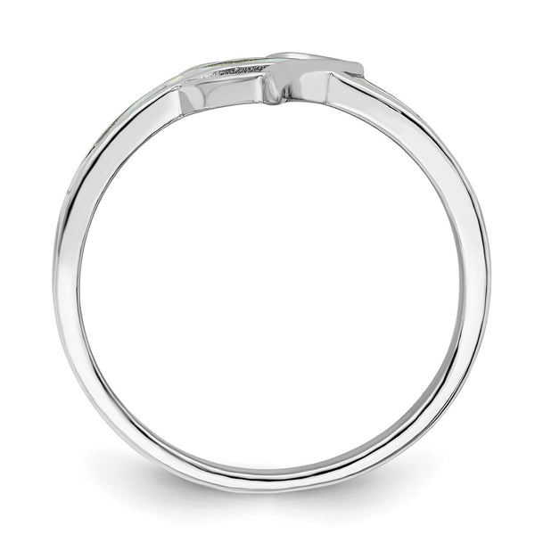 Rhodium-Plated Sterling Silver Heart Ring with Opal Inlay