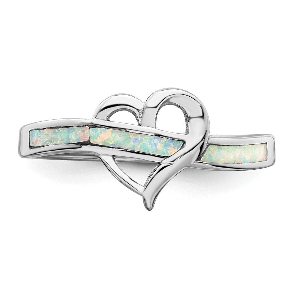 Buy Stylish Rhodium-Plated Sterling Silver Heart Ring with Opal Inlay - Affordable Elegance