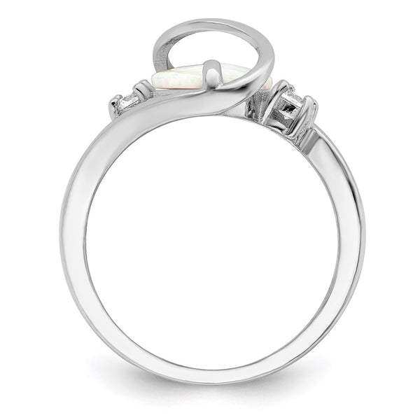 Rhodium-Plated Sterling Silver Twist Ring with Opal & CZ Accents