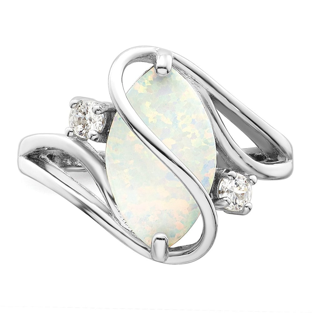 Shop Stylish Rhodium-Plated Sterling Silver Twist Ring with Opal & CZ Accents