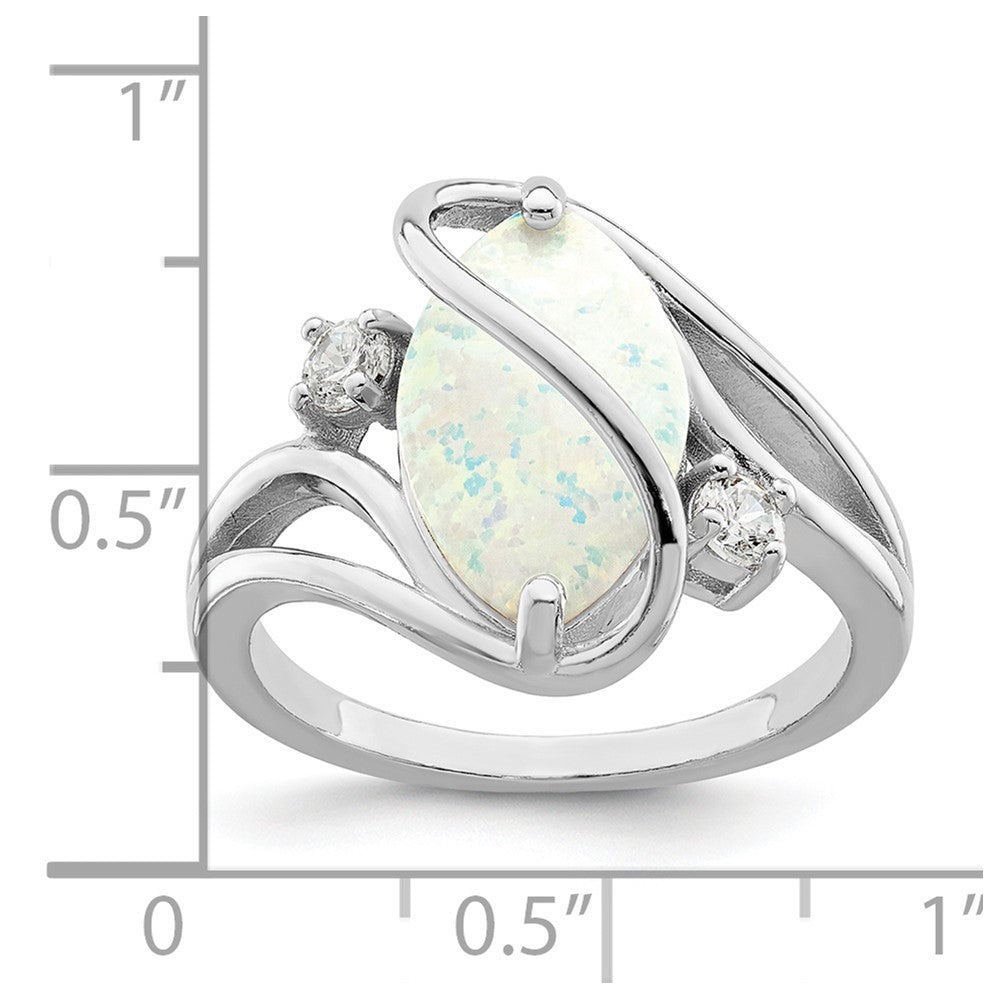 Shop Stylish Rhodium-Plated Sterling Silver Twist Ring with Opal & CZ - 14K Value