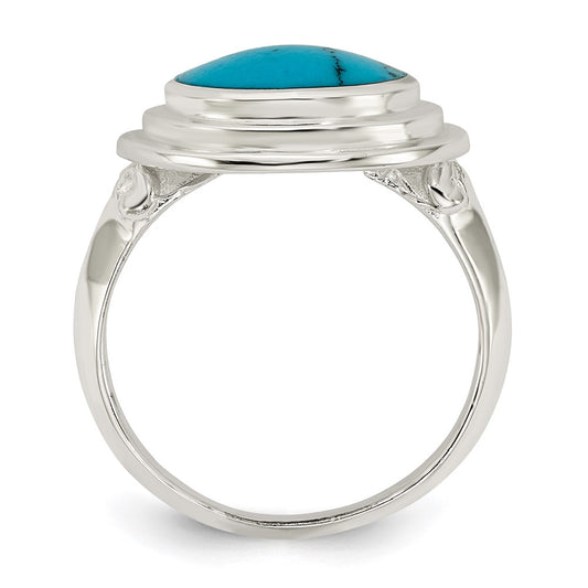 Exclusive Polished Round Imitation Turquoise Ring in Sterling Silver - Stylish Design