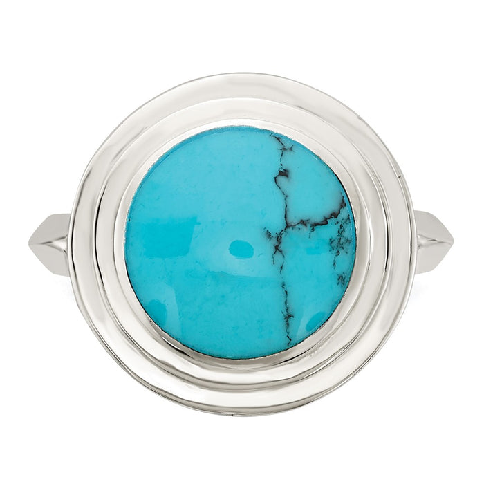 Exclusive Polished Round Imitation Turquoise Ring in Sterling Silver - Stylish Value!-4