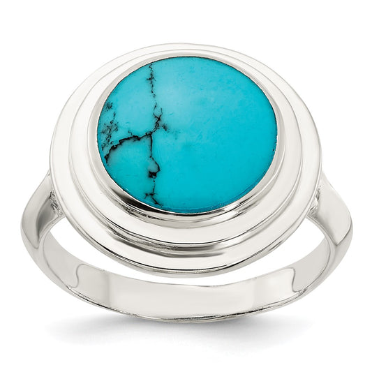 Exclusive Polished Round Imitation Turquoise Ring in Sterling Silver - Stylish Design