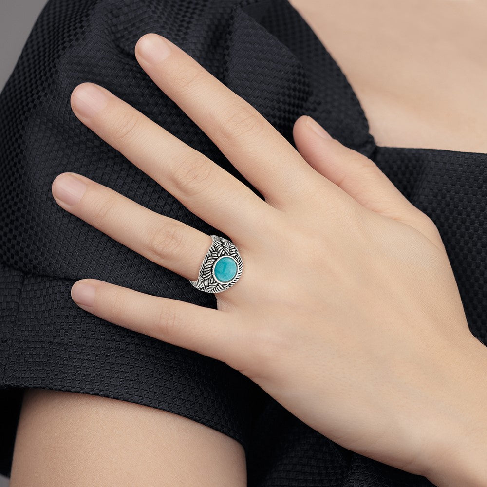 Shop Stylish Oxidized Sterling Silver Ring with Imitation Turquoise Accent