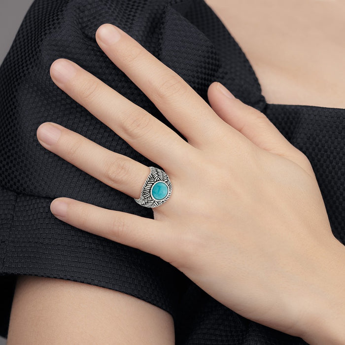 Shop Stylish Oxidized Sterling Silver Ring with Imitation Turquoise Accent-6