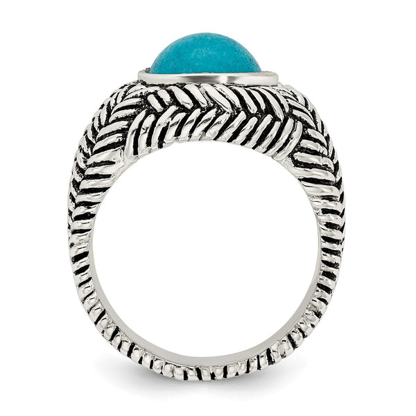 Oxidized Sterling Silver Ring with Imitation Turquoise Accent
