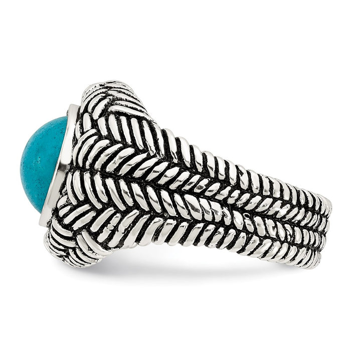 Shop Stylish Oxidized Sterling Silver Ring with Imitation Turquoise Accent-4