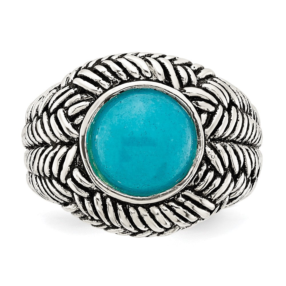 Shop Stylish Oxidized Sterling Silver Ring with Imitation Turquoise Accent