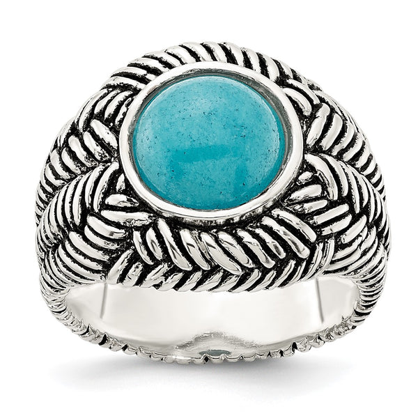 Oxidized Sterling Silver Ring with Imitation Turquoise Accent